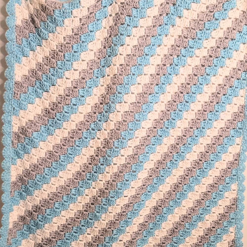Homemade Baby Blanket - Crocheted In Beautiful Aqua Blue Gray, and White LOOK 💙